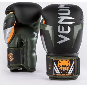 Boxerské rukavice Boxerské rukavice Venum Elite - Black/Silver/Kaki Velikost: 12oz