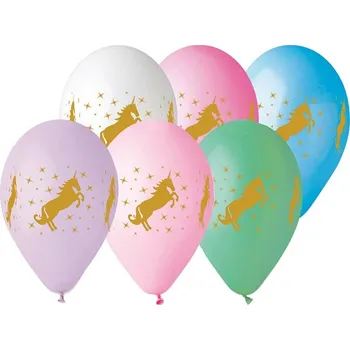Balónky s potiskem 5 ks OBYČ. Jednorožec zlatý