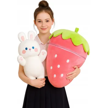 plyšák PLYŠOVÁ HRAČKA SNŮ! Jahodový Králík 2v1 – Hračka a Polštář! 60 cm