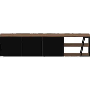 Televizní stolek Černý TV stolek v dekoru ořechu 190x45 cm Albi - TemaHome ID_1504320