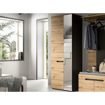 Šatní skříň Předsíňová skříň se zrcadlem Cano, 65 cm, šedá/dub artisan