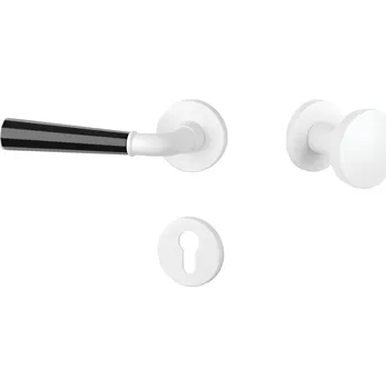 Dveřní kování ASM - MARIGOLD 3 - R 7S rozety PZ, koule/klika levá WS/BS/WS - Bílá matná / černá matná / bílá matná