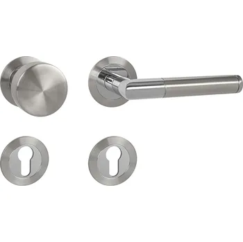 Dveřní kování MPK - PRADO - R 3SM rozety PZ, koule/klika pravá BN/LN - Broušená nerez / leštěná nerez