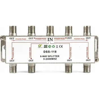 Rozbočovač F-sat 8 výstupů 5-2400 MHz DSS118 s průchodem DC Digitsat