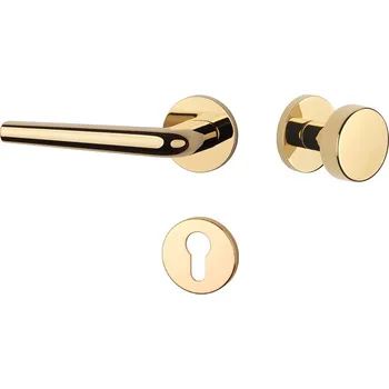 Dveřní kování AT - FUNKIA - R 7S rozety PZ, koule/klika levá OLV PVD - Mosaz leštěná lakovaná PVD