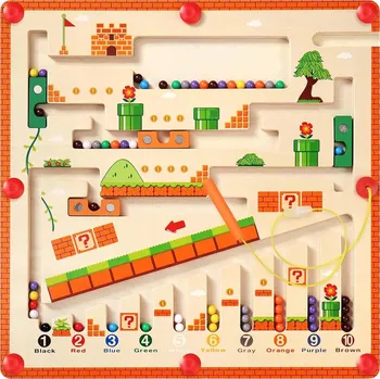 Dřevěná hračka DŘEVĚNÝ MONTESSORI MAGNETICKÝ LABYRINT - VÝUKA BAREV A POČÍTÁNÍ PRO DĚTI