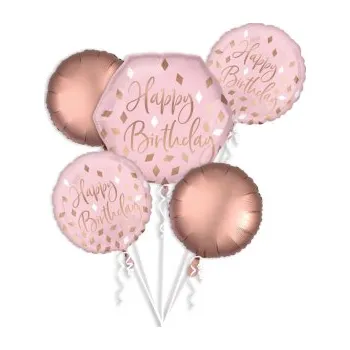 Amscan Balónová kytice - Happy Birthday, růžovo-zlatá