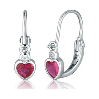 Šperk Dětské stříbrné náušnice srdíčka s rubínky SVLE3062XF6R100