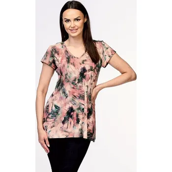 Dámská halenka Delší růžová dámská halenka s černými tahy 7894 velikost L