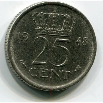 NIZOZEMÍ. 25 cents 1948. KM-178