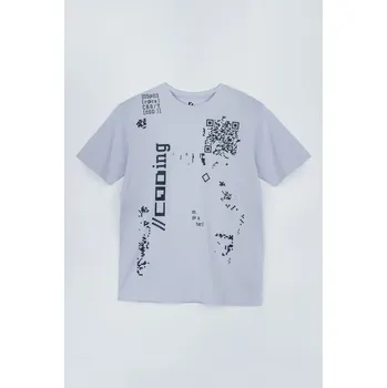 Reporter Young | Chlapecké šedé tričko s potiskem QR kódu na přední straně - Barva ŠEDÁ, Velikost 158 243-0440B-21-120-1