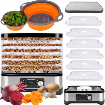 Sušička potravin SUŠIČKA NA HOUBY OVOCE ZELENINY BYLINKY 6 PLÁTŮ LCD ČASOVAČ 450W MISKA SKLÁDACÍ