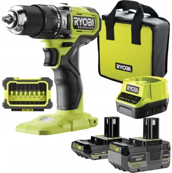 Vrtačka RYOBI AKU VRTAČKA + Nabíječka + 4Ah + 2Ah + Sada bitů Torque+ 10 Ks