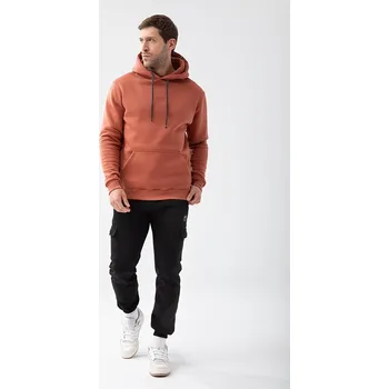 Pánská mikina Hnědá pánská mikina s kapucí BASIC HOODIE 152 T BROWN velikost XXXL