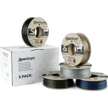 Filament Spectrum 3D filament, PLA Glitter, 1,75mm, 5x250g, 80753, mix Aurora Gold, Volcano Grey, Silver Meta