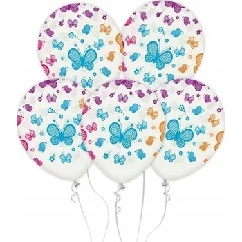 Balónek Průhledné balónky s motýlky, barevné, 5 ks, narozeninové