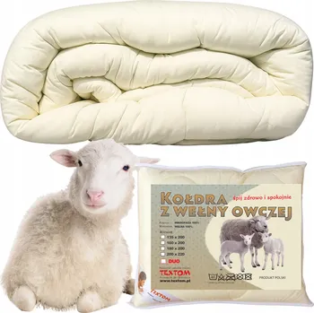 přikrývka Přikrývka Ovčí Vlna 200x220 cm Teplá Silná Zimní z Ovčí Vlny Ecru PL