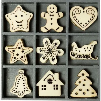 Party dekorace HEYDA Dřevěné ozdoby v boxu - vánoce I.