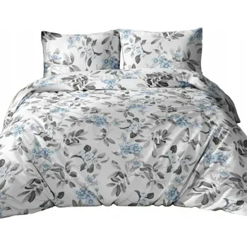 Povlečení Povlečení bavlněné 140x200 bílá šedá modrá květina se zapínáním na zip