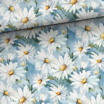 Teplákovina Bílé sedmikrásky na modré (E) II. jakost (Panely a ladící metráž)