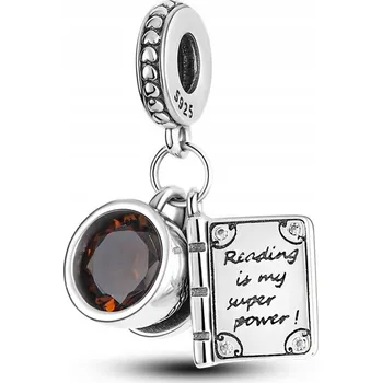 Přívěsek Přívěsek STŘÍBRO 925 Charms Korálek Čaj a Kniha