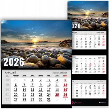 Kalendář Trojdílný nástěnný kalendář na rok 2026 - Kancelářský, příroda, kameny, vzory