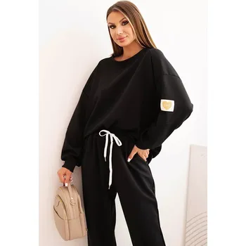 Kesi Włoski Dámský set máslový s volnou mikinou a kalhotami s nápisem LOVE černý Kesi Włoski černá 3393781