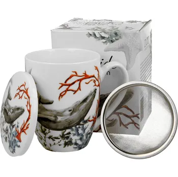 DUO porcelain DP - Porcelánový hrnek se sítkem a víčkem Velryba - 360 ml