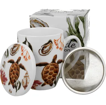 DUO porcelain DP - Porcelánový hrnek se sítkem a víčkem Želva - 360 ml