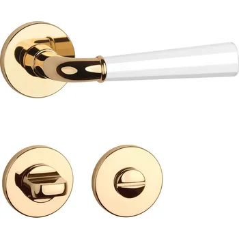 Dveřní kování ASM - MARIGOLD 2 - R 7S klika/klika, rozety WC OLV/WS - Mosaz leštěná lakovaná / bílá matná