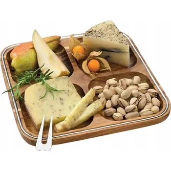 Kuchyňské prkénko SMUKEE Akátové prkénko na servírování se STŘÍBRNÝMI PRVKY 24,5x24,5x1,5 cm 447