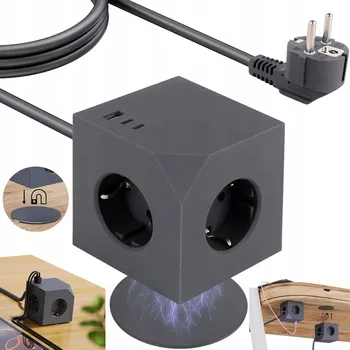 Napájecí kabel PRODLUŽOVACÍ KABEL ZÁSUVKOVÁ LIŠTA VYPÍNAČ 2XUSB-C+1XUSB-A 3 ZÁSUVKY UZEMNĚNÍ