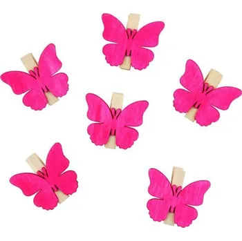 Set školních potřeb Dřevění motýli 4cm s kolíčkem - růžový mix 6ks