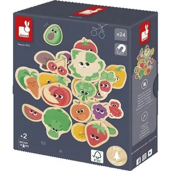 Dřevěná hračka Magnetická skládačka - magnety Ovoce a zelenina, pro děti 2 roky+, Janod