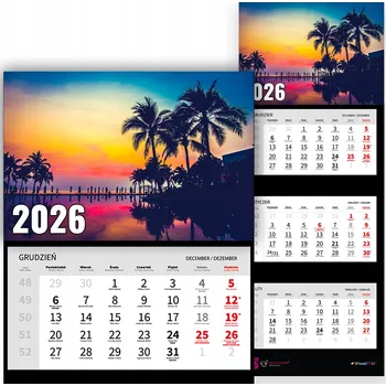 Kalendář Trojdílný nástěnný kalendář na rok 2026 - Kancelářský, příroda, dovolená, různé vzory