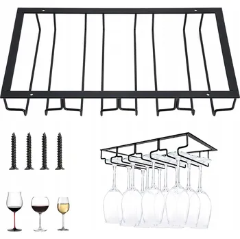 Stojan na víno ZÁVĚSNÝ DRŽÁK NA SKLENIČKY NA VÍNO DO KUCHYNĚ BARU, 4 ŘADY, ČERNÝ