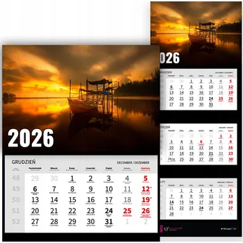 Kalendář Trojdílný nástěnný kalendář na rok 2026 - Kancelářský, příroda, loďka - Mix vzorů