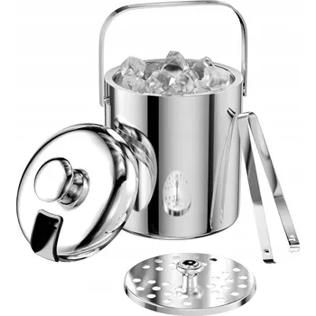 Nádoba na led Kbelík nádoba na led stříbrná lesklá LUXITO 1,3L kleště sítko komplet