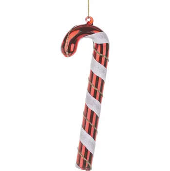 Vánoční ozdoba Skleněná ozdoba na stromeček - Cukrová hůl bílo-červená, tradiční, 14 cm