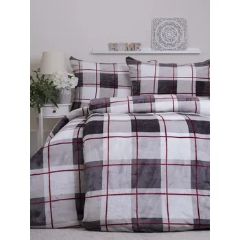 Bytový textil Povlečení mikroplyš Exclusive – Kostky šedočervené