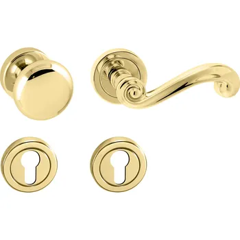 Dveřní kování TI - CARLA - R 738 rozety PZ, koule/klika pravá OLV - Mosaz leštěná lakovaná (01)