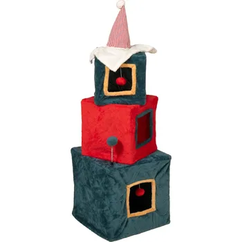 Vánoční dekorace TIAKI vánoční dárková věž pro kočky zelená/červená