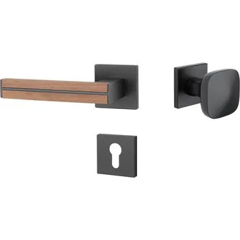 Dveřní kování AS - IMPERATA - HR 7S rozety PZ, madlo/klika levá BS - Černá matná / dřevo ořech