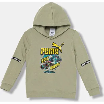 Chlapecká mikina Dětská mikina Puma PUMA X HOT WHEELS Graphic Hoodie TR zelená barva, s kapucí, s potiskem, 632396 97X, vel. 122