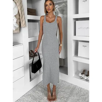 Dámské šaty Šedé dlouhé jednoduché basic šaty PLANES Velikost: S/M