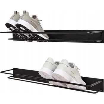regál ZÁVĚSNÝ REGÁL NA BOTY KOVOVÝ LOFT ČERNÝ 2x POLIČKA 78CM NÁSTĚNNÝ PRODUKT PL