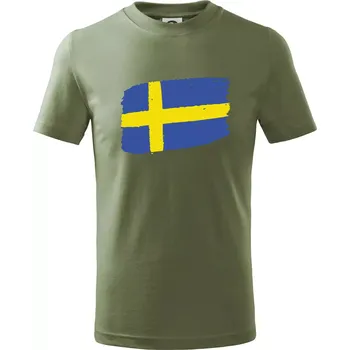 Švédsko vlajka štětkou - Tričko dětské bavlněné - 134 cm/8 let ( Khaki )
