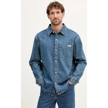 Pánská košile Džínová košile Calvin Klein Jeans pánská, modrá barva, relaxed, s klasickým límcem, LV04RD764G 55J, vel. XL