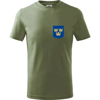 Švédský znak tři korunky na prso - Tričko dětské bavlněné - 98 cm / 2 roky ( Khaki )