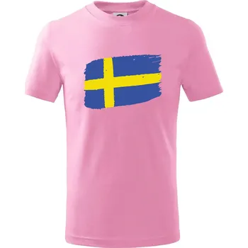 Švédsko vlajka štětkou - Tričko dětské bavlněné - 98 cm / 2 roky ( Růžová )
